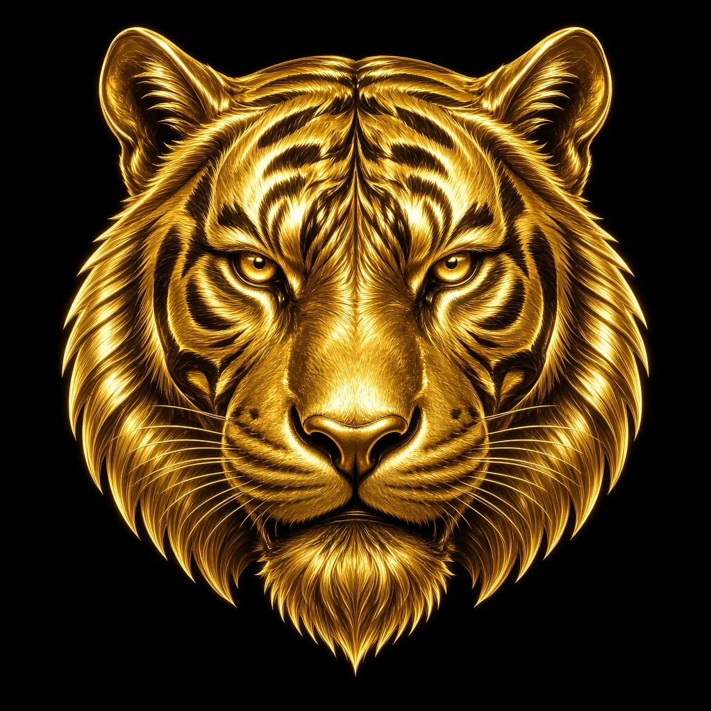 A close-up of the tiger’s eyes looking directly ahead